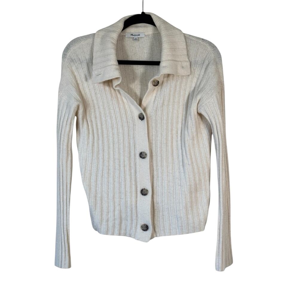 Madewell Cream Ribbed Button Front Cardigan Sweater Womens XXS Preppy Academia